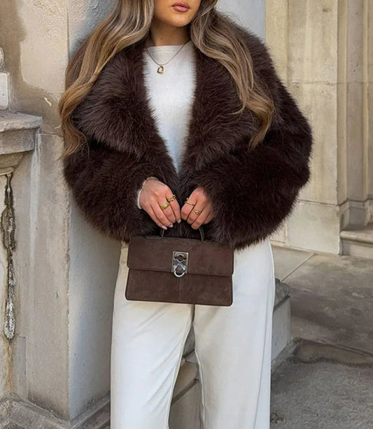 Brown Lapel Fluffy Coat