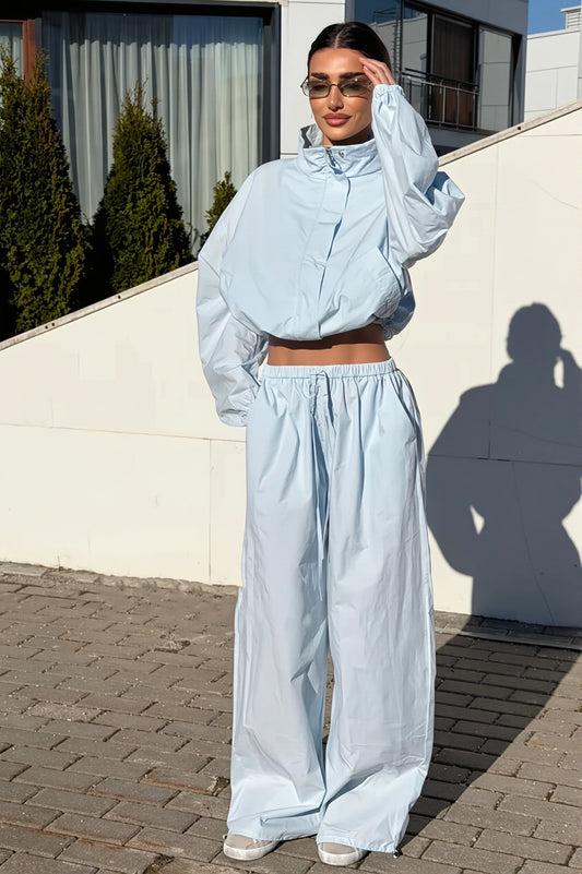 Cropped Zip Windbreaker Wide Leg Pants Set