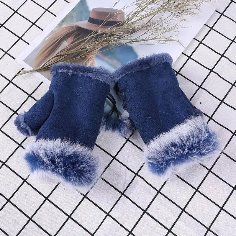 Faux Rabbit Fur Fingerless Winter Warmer Gloves