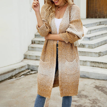 Casual Gradient Knitted Cardigan Khaki best Best Sellings cardigan cardigans clothes Sale tops Topseller