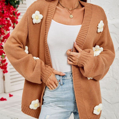 Casual with 3D Flower Cardigan Decoration