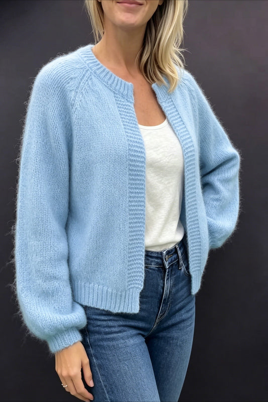 Sky Blue Open Front Fuzzy Cardigans