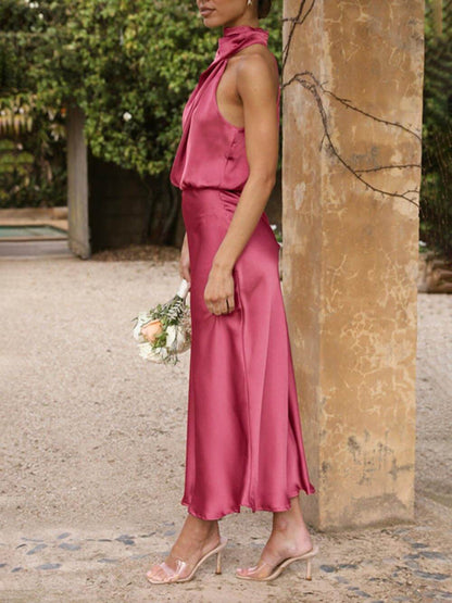 Unique Bridesmaid Sleeveless Charming High Neck Midi Dresses