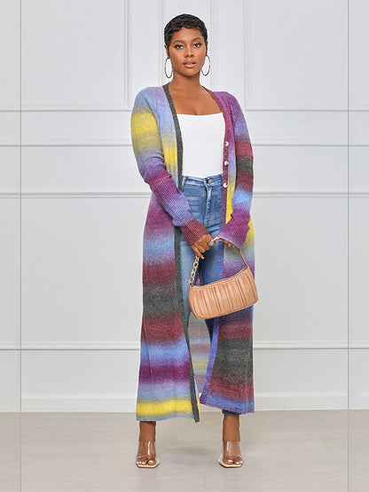 Colorful Panel Cut Out Modern Knit Midi Dress - Stripe