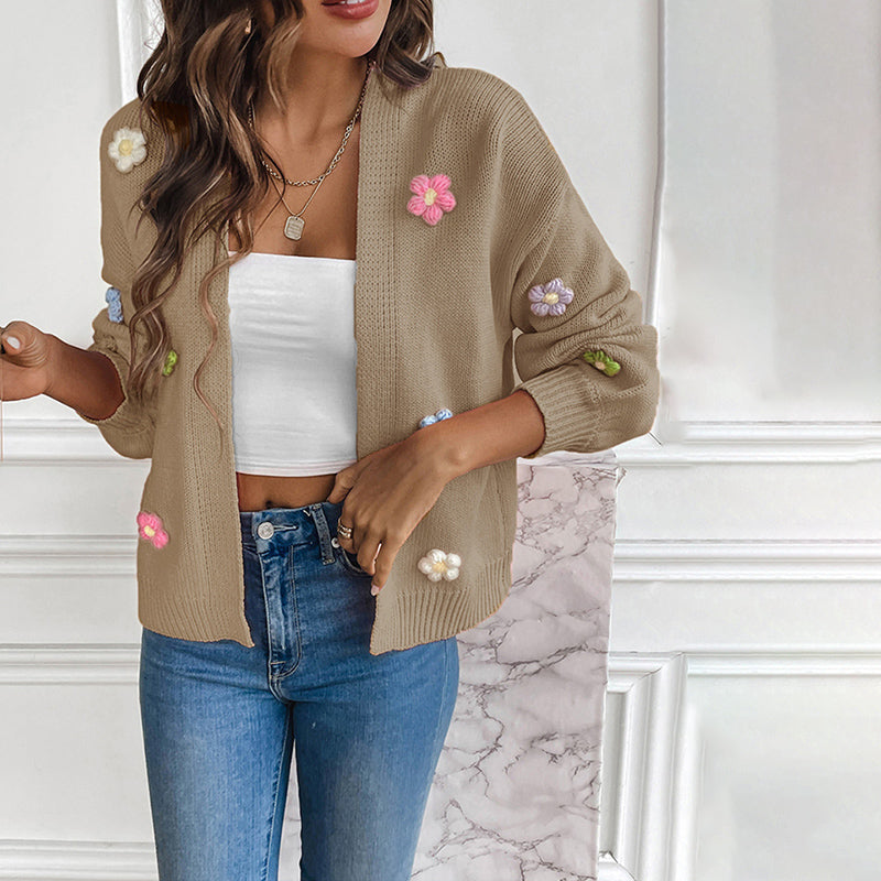 Flowered Knitted Cardigan