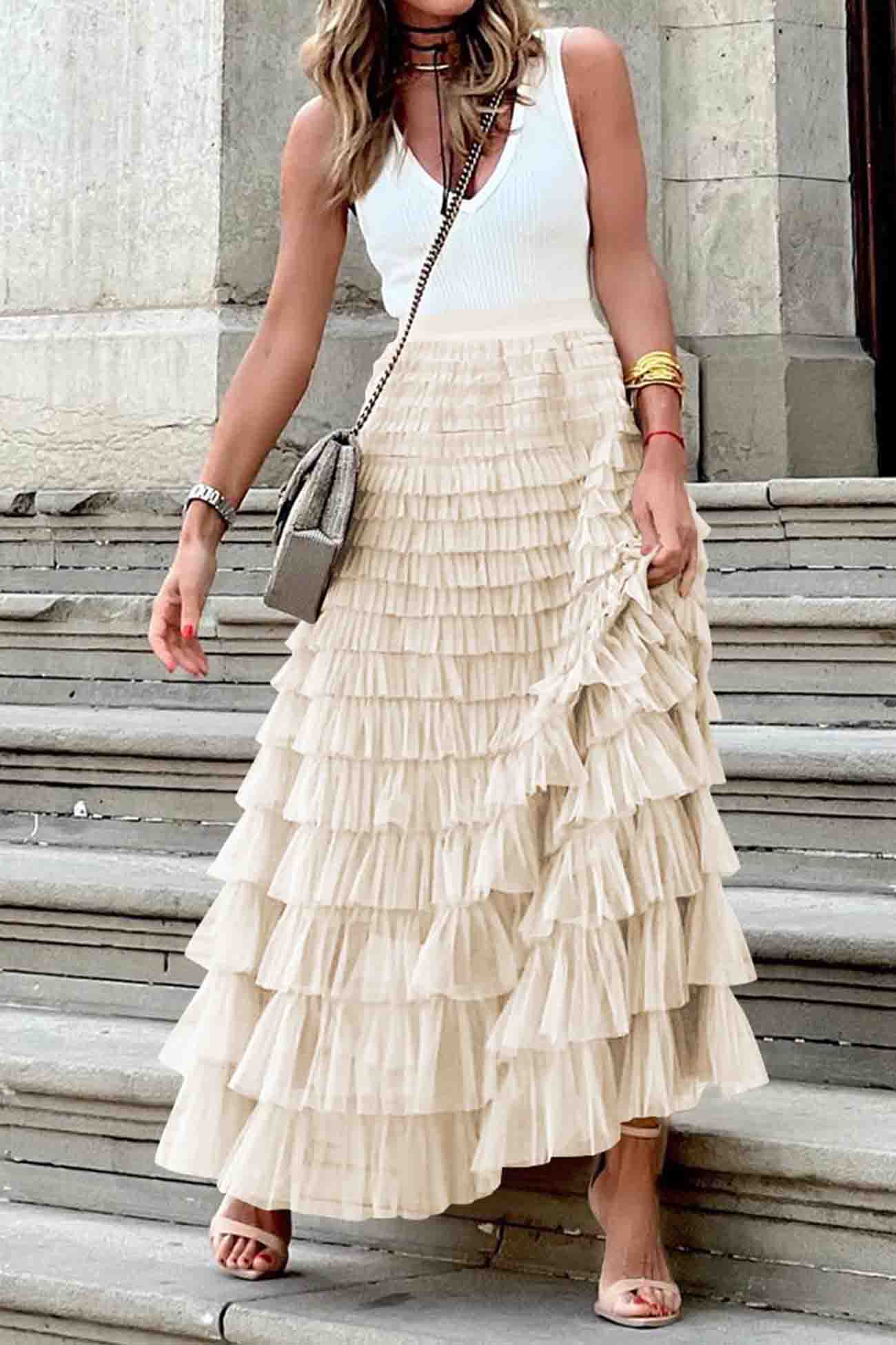 A-line Tiered Mesh Skirt