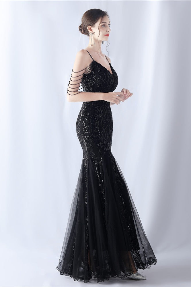 Beaded Mesh Cocktail Maxi Dress