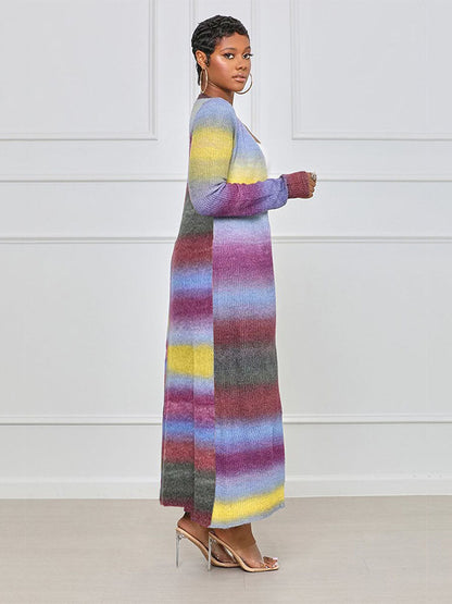 Colorful Panel Cut Out Modern Knit Midi Dress - Stripe