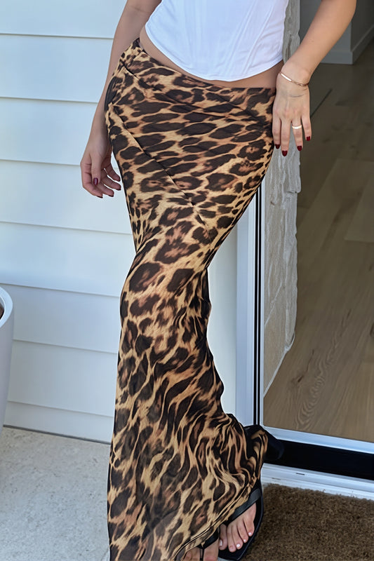 Leopard Mesh Bodycon Maxi Skirt
