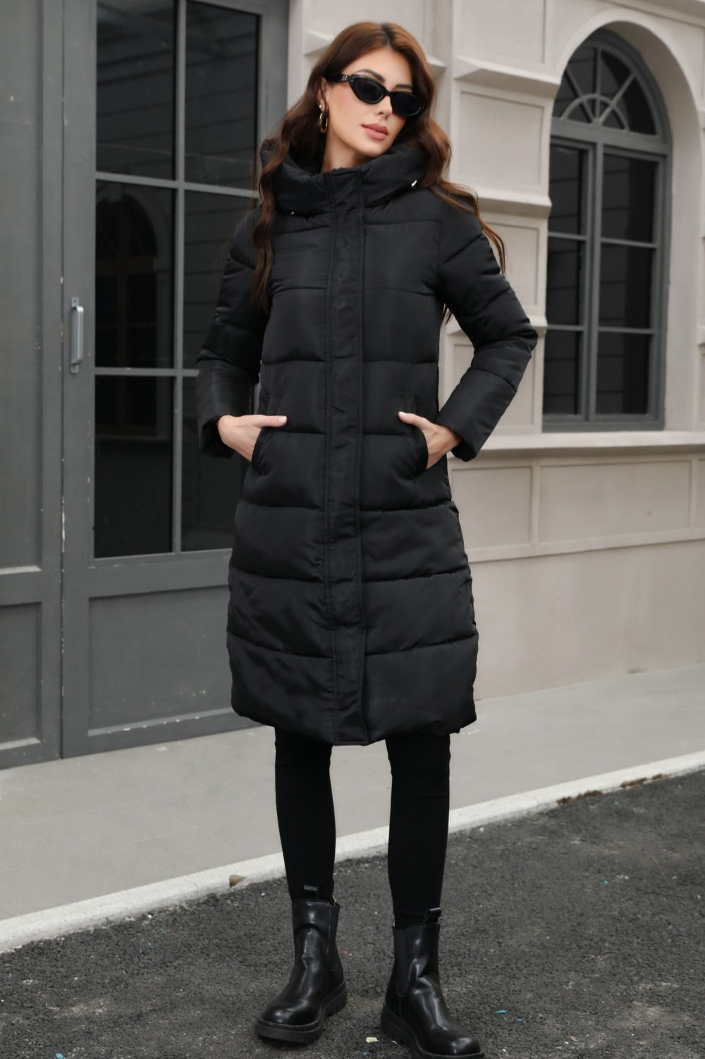 Plus Size Hooded Longline Puffer Coat coats