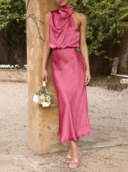 Unique Bridesmaid Sleeveless Charming High Neck Midi Dresses