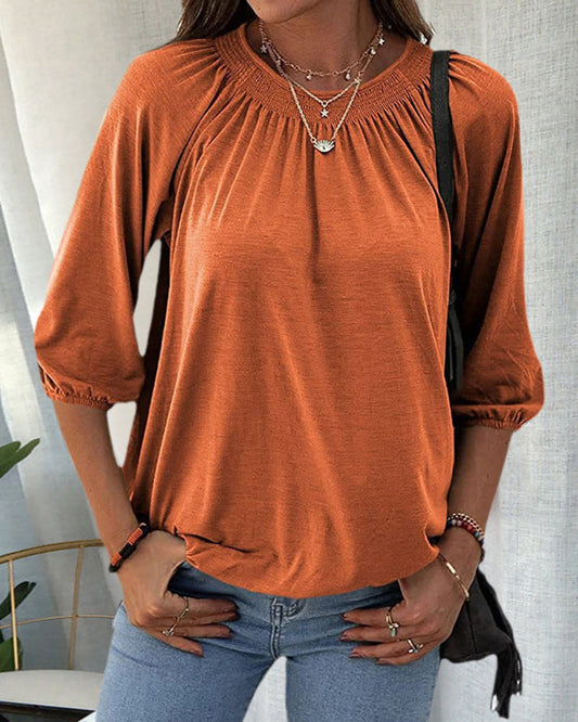 Crew Neck 3/4 Sleeve T-Shirt Orange 2022 f/w 23BF blouses & shirts clothes Short Sleeve Tops Spring summer t-shirts Tops/Blouses