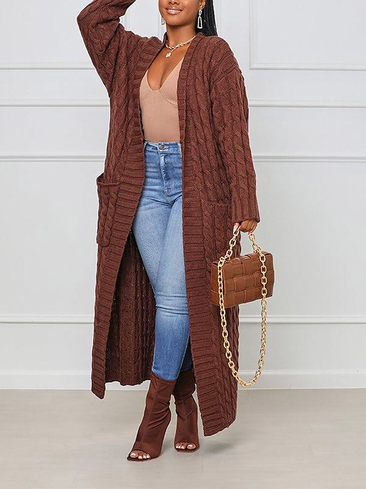 Knitted Solid Graceful Open Front Cardigan