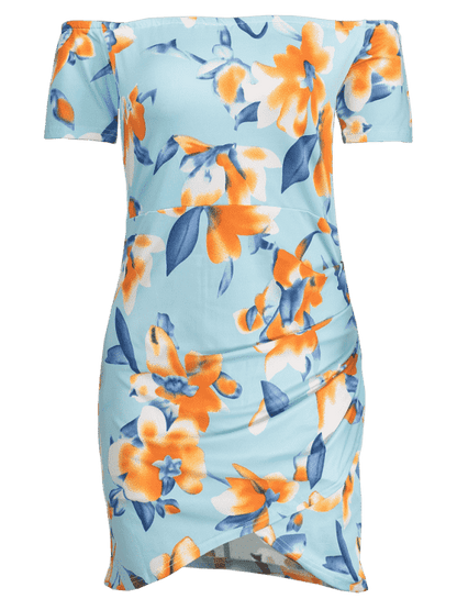 Off The Shoulder Floral Print Ruched Dress