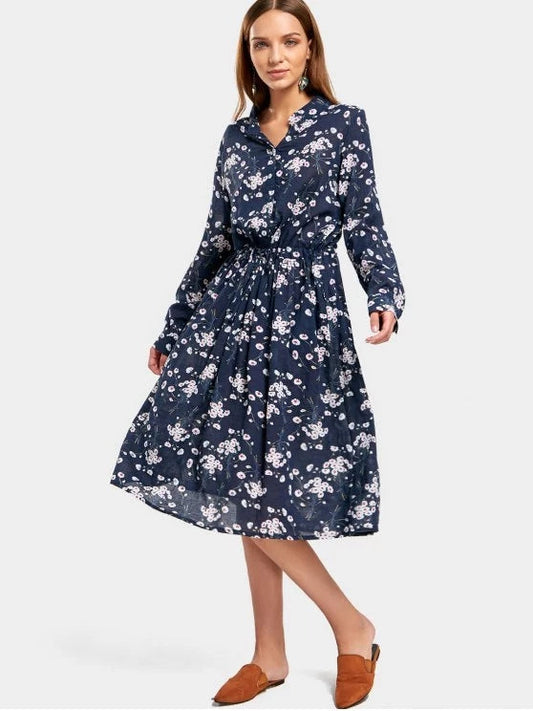 Drawstring Waist Floral Dress