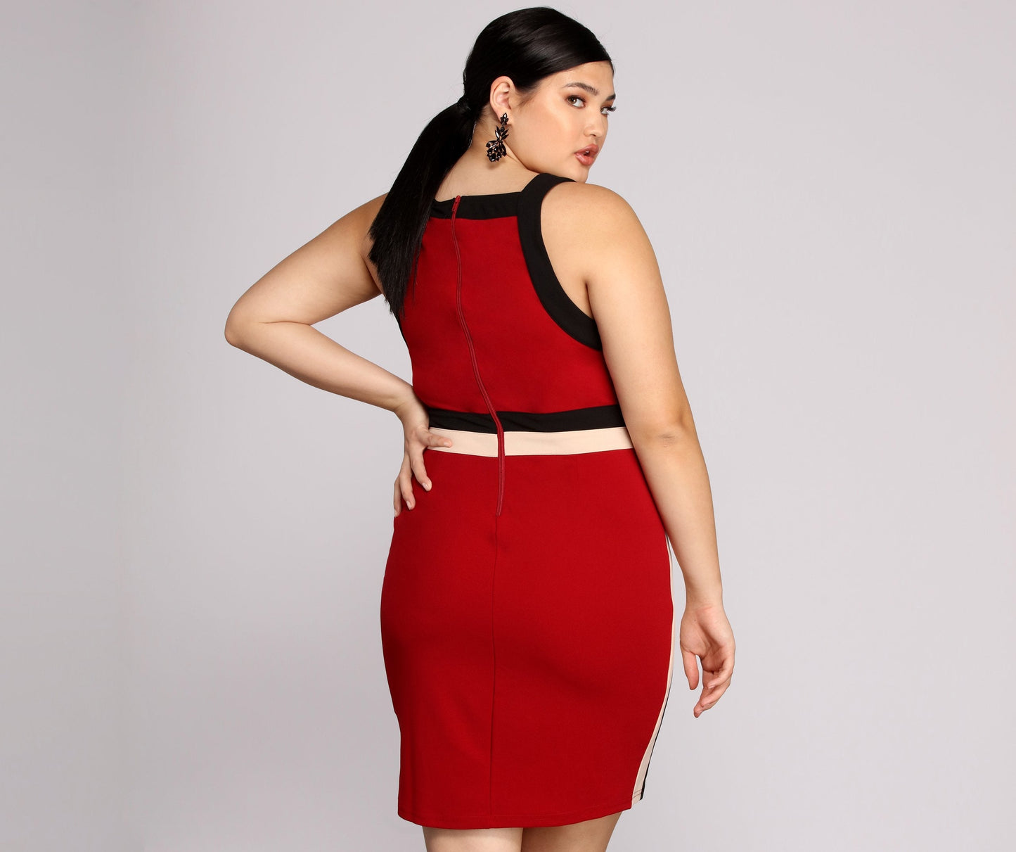 Plus Color Stylish Block Midi Dress