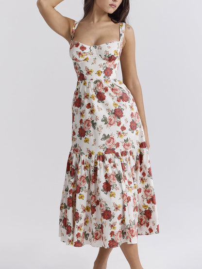 Sweet Spicy Style Charming Floral Backless Midi Dresses