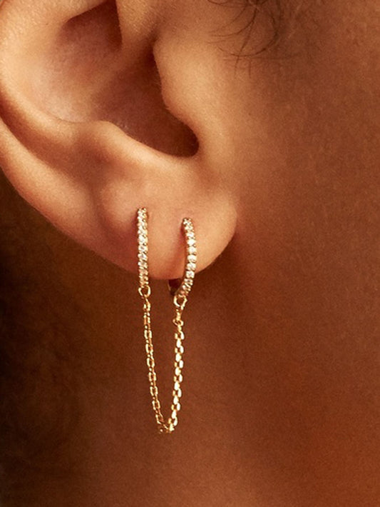 1pc Cubic Zirconia & Chain Decor Earring