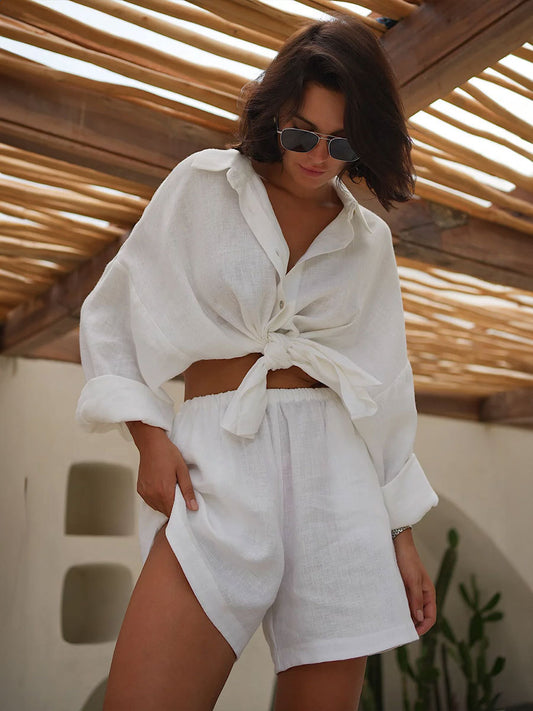 Langarmshirt-Shorts-Set Bluse