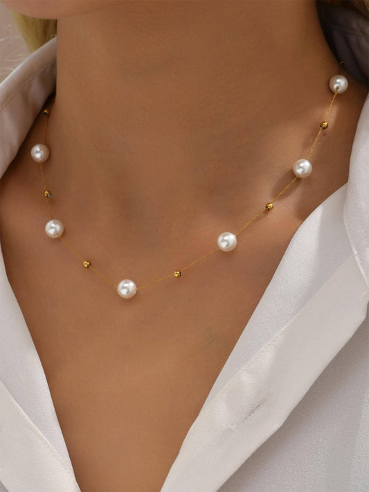 Faux Pearl Decor Chain Necklace