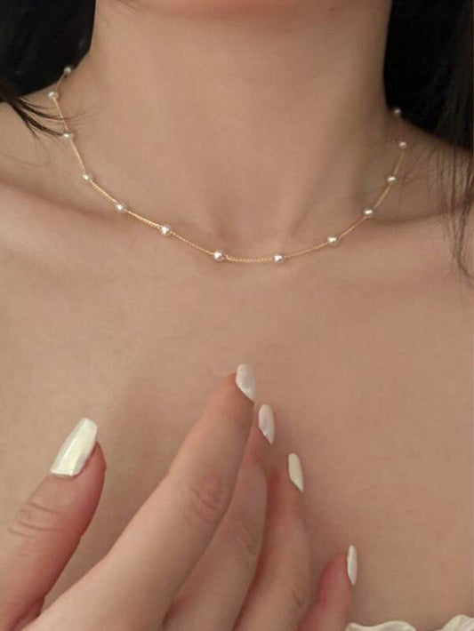 Beads Women's Neck Chain Kpop Pearl Choker Necklace