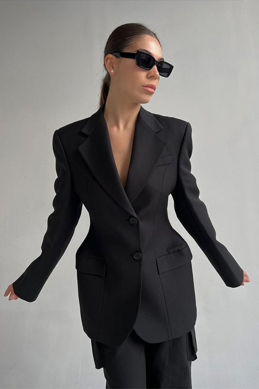 Sculpted Waist Double Button Blazer