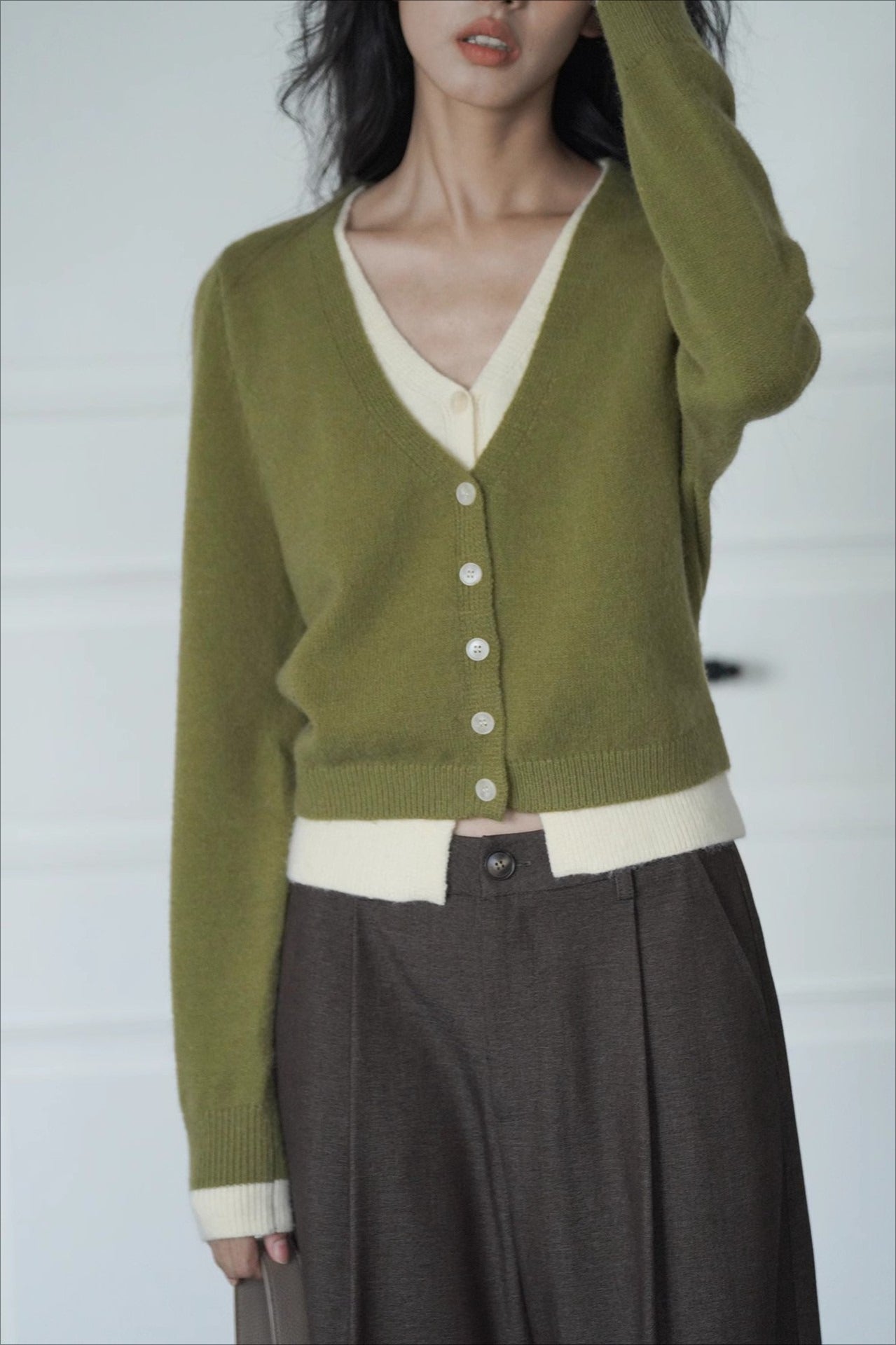 Green Two-Layer Knit Cardigan Green / One Size