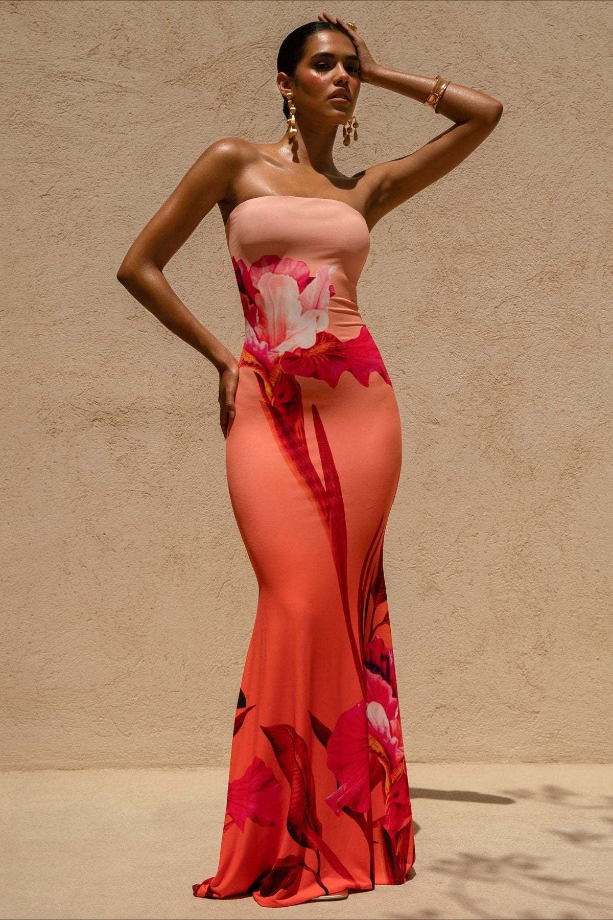 floral print bandeau lace trim buttoned maxi dress Off White Floral Print Lace Trim Maxi Dress