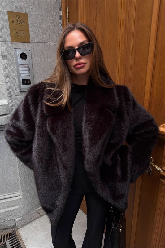 Faux Fox Fur Collar Blazer Coat