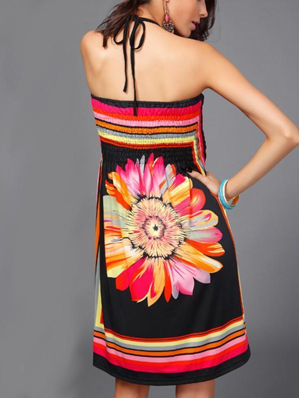 Bohemia Floral Halter Strapless A Line Mini Dress