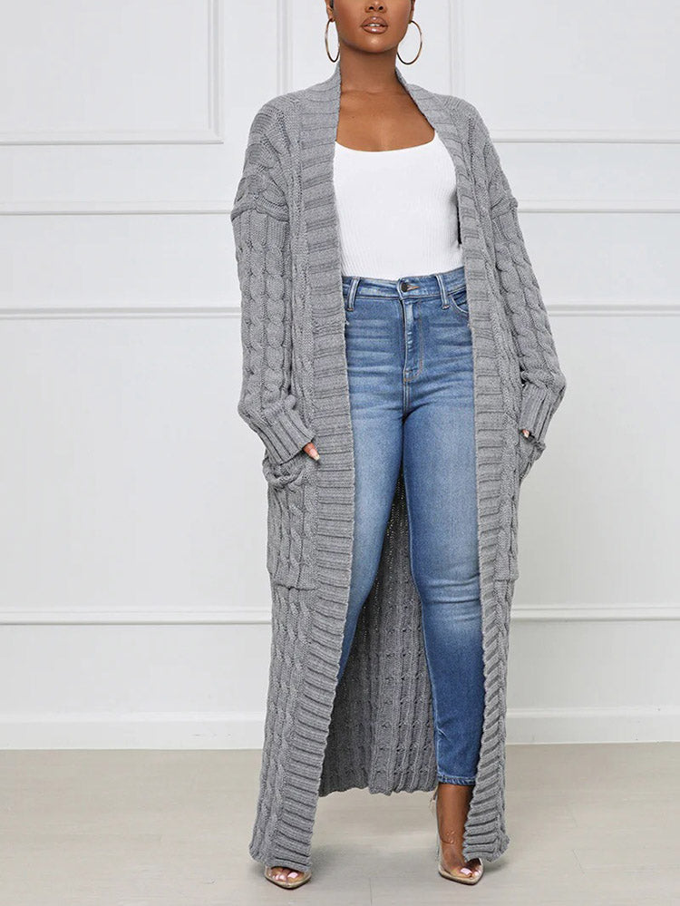 Knitted Solid Graceful Open Front Cardigan