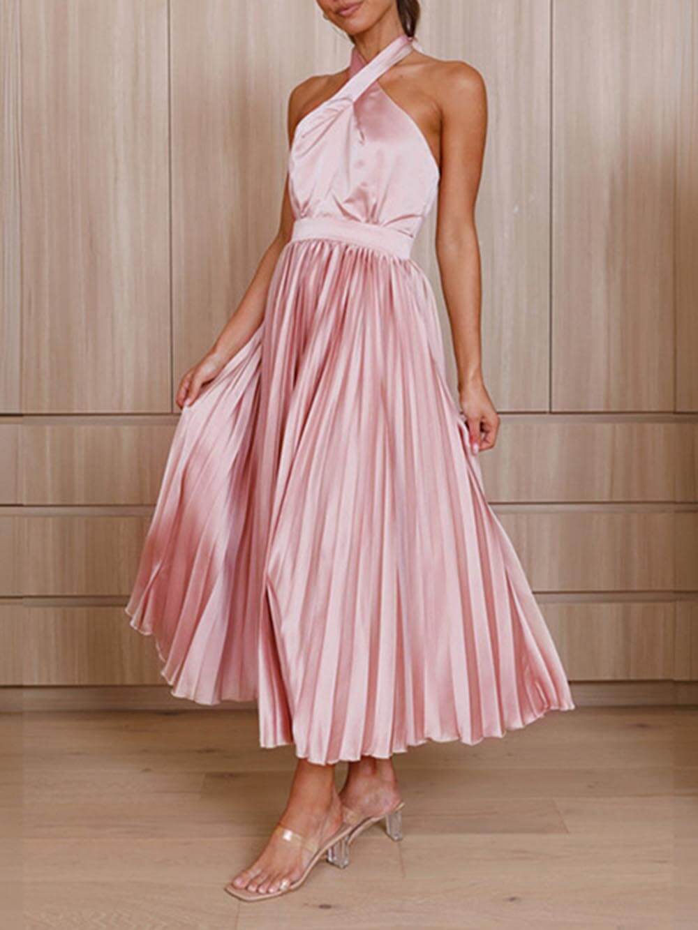 Neckline Pleated Vacation Charming Party Midi Dresses