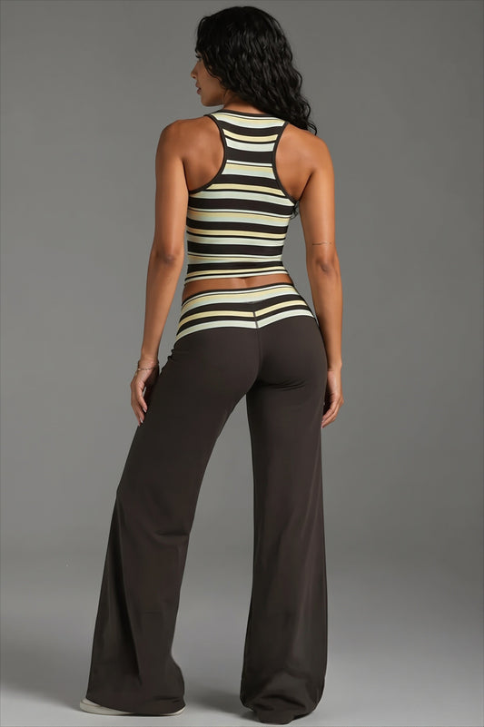 Striped U-Neck Sleeveless Top and Wide Leg Pants Set