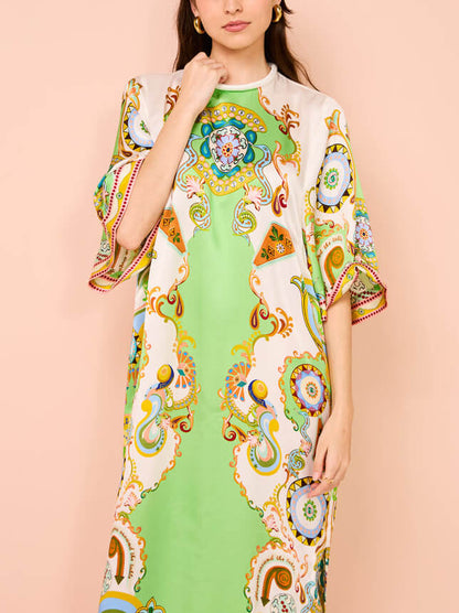 Unique Cashew Floral Charming Print Loose Midi Dress