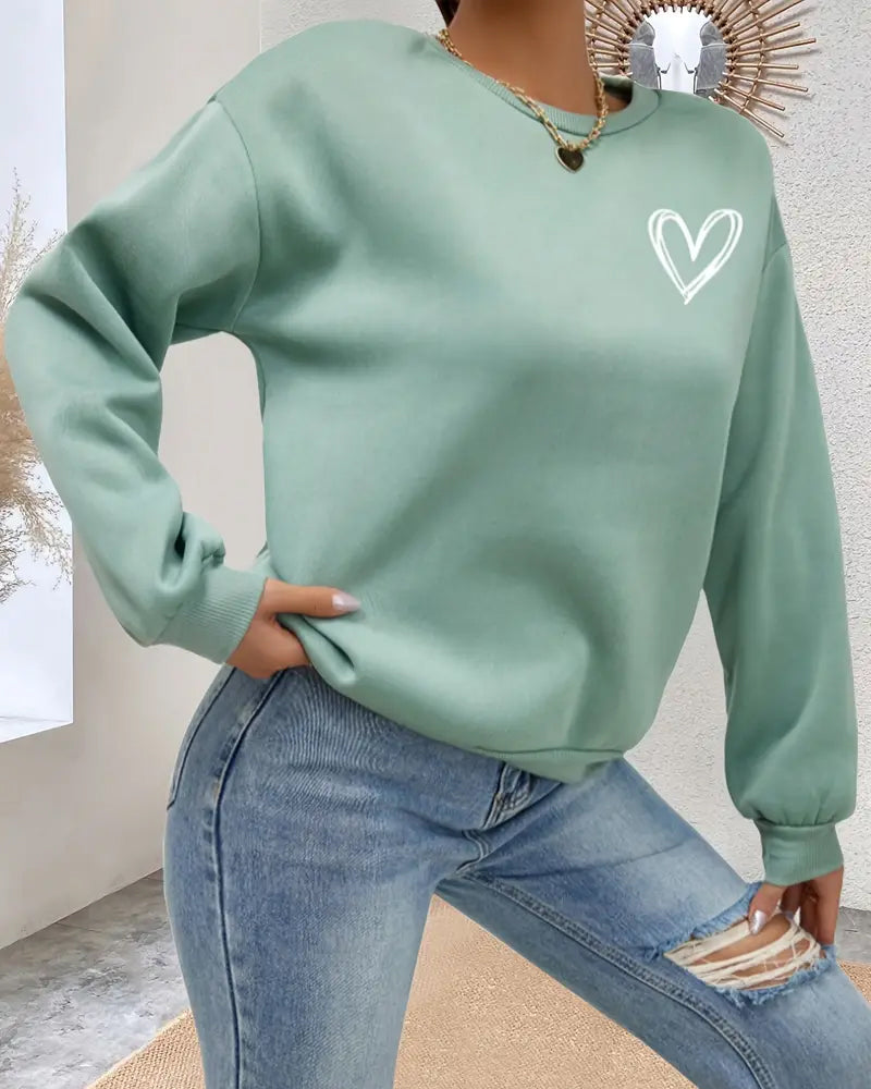 Solid Color Heart Print Sweatshirt Green 2023 f/w 23BF cardigans Clothes hoodies & sweatshirts spring Tops/Blouses