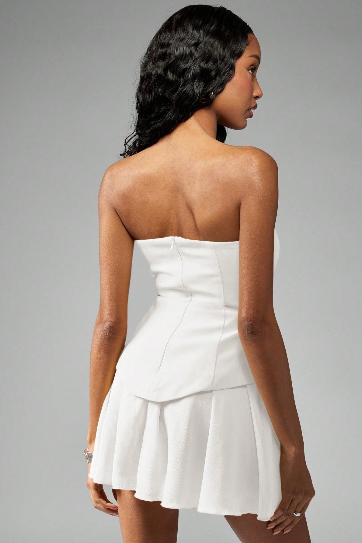 Bustier Peplum Waist Cocktail Dress S / White