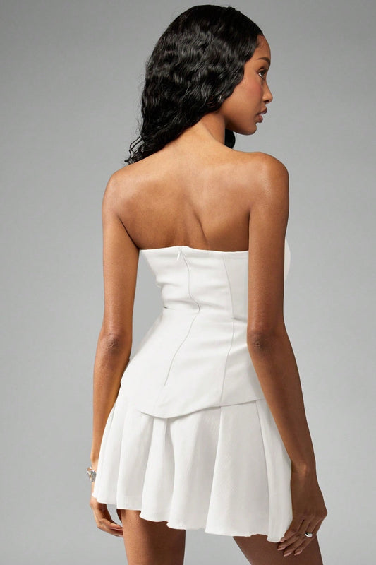 Bustier Peplum Waist Cocktail Dress S / White