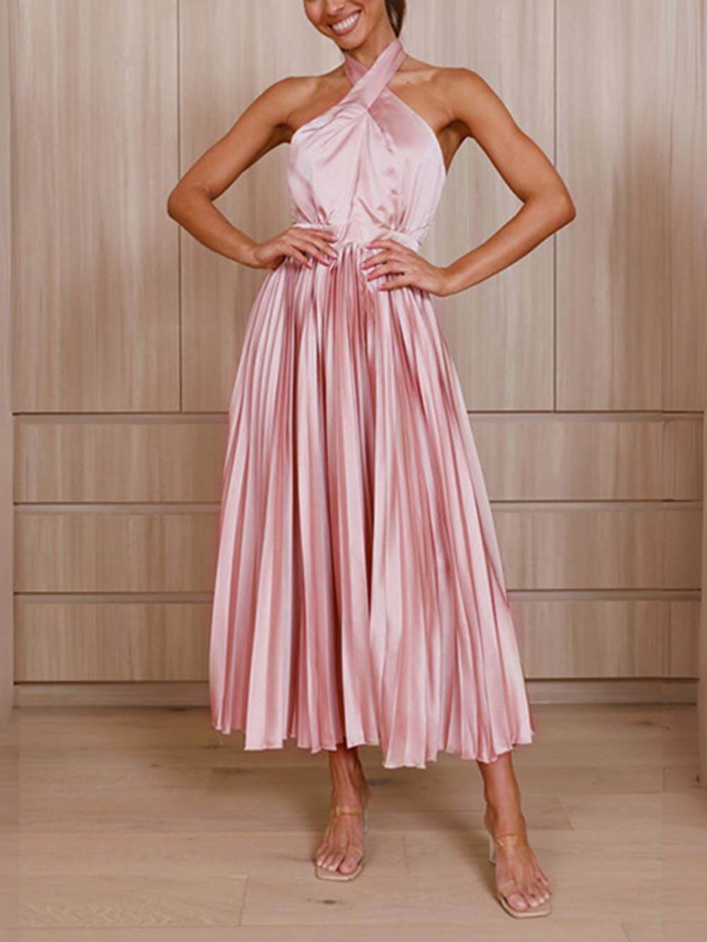 Neckline Pleated Vacation Charming Party Midi Dresses