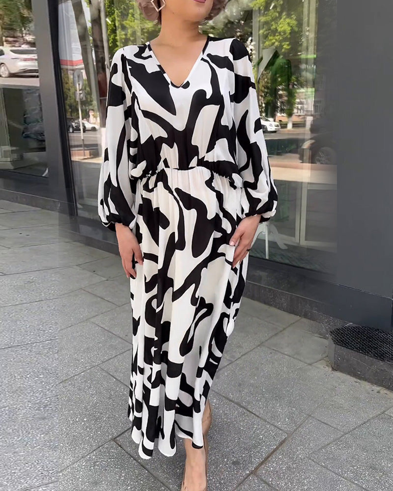 Elegant Long-Sleeved Dress With Fashion Print Casual Dresses