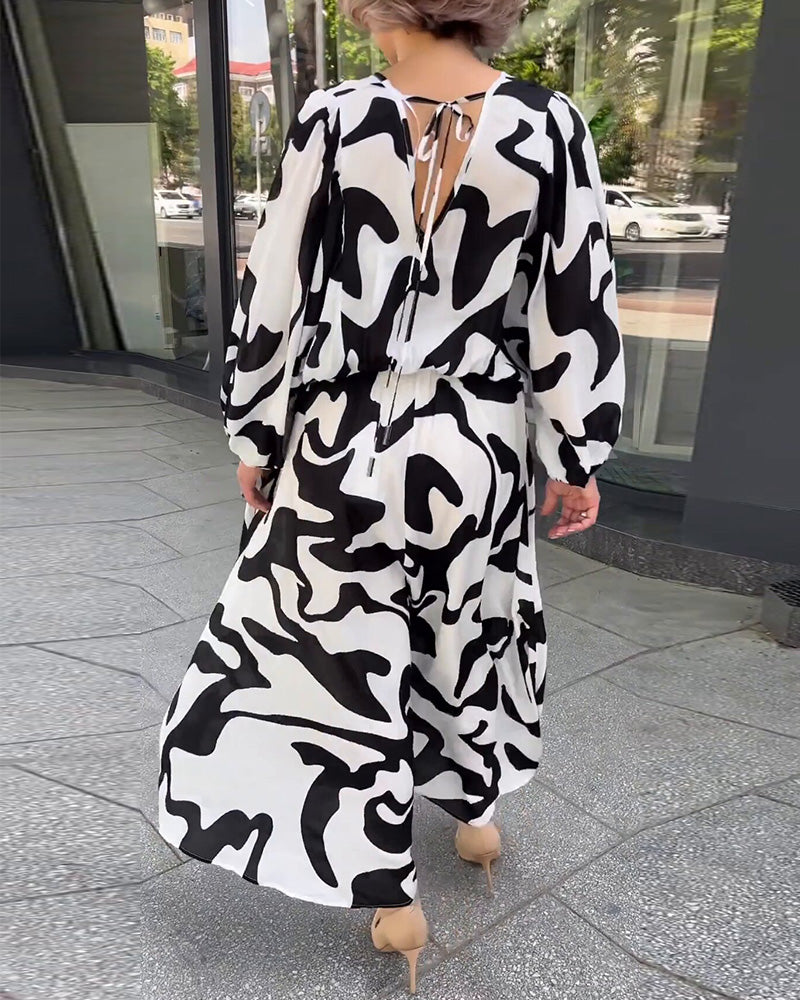 Elegant Long-Sleeved Dress With Fashion Print Casual Dresses