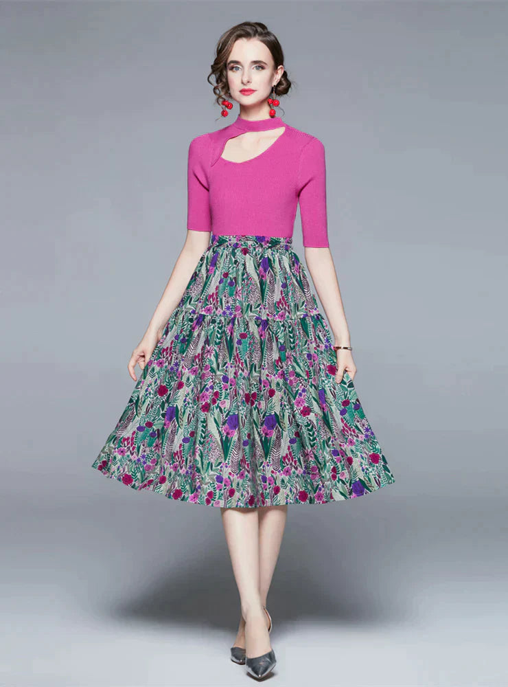 Retro Swing Skirt and Irregular Knitted Two-Piece Suit