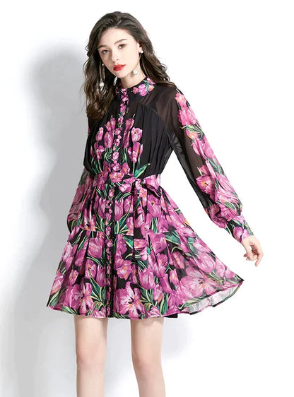 Retro Short Sleeve Printed Dress