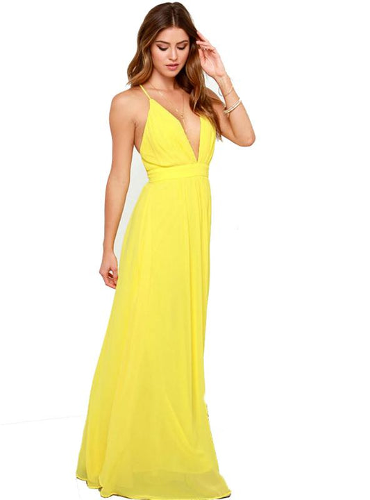 YELLOW MAXI DRESS WITH WAIST STRAP FOR BEACH WEAR