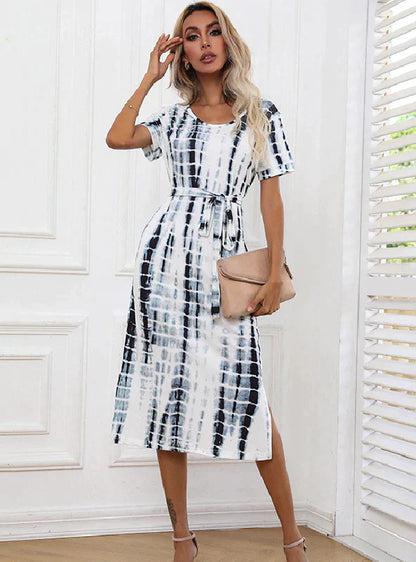 Tie-Dye Printed Dress with Slit-Fit