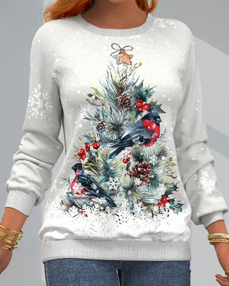 Tree Christmas Long-Sleeved Patterned Sweatshirt