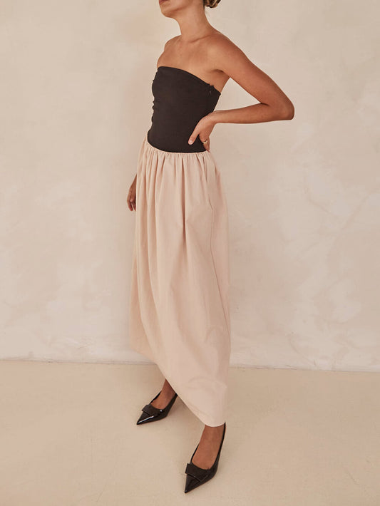 Strapless Black And Charming Sand Paneled Maxi Dress Dresses