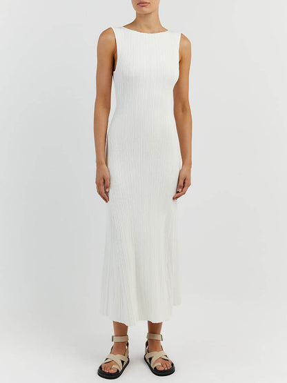 Off-White Sleeveless Stylish Midi Dress