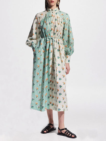 Elegant Puff Sleeve Charming Printed Shirt Dress