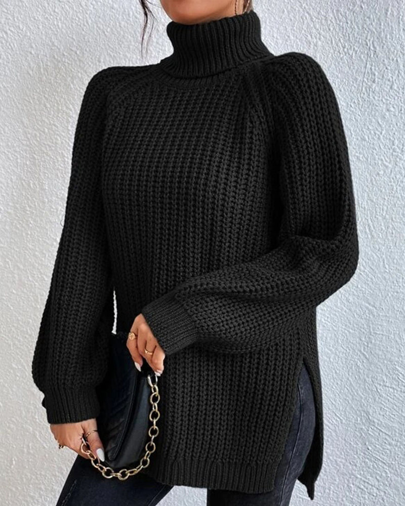 sleeves with raglan sweater and Turtleneck slit