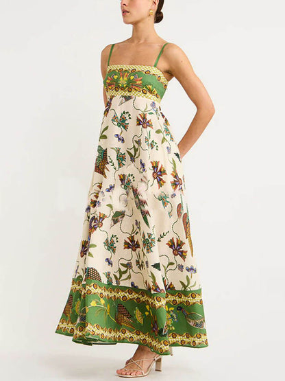 Sun Drenched Unique Print Graceful Smocked Back Pocketed Dress